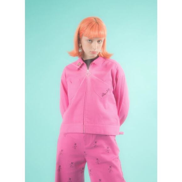 Lazy Oaf Kita Pink Heart Pinup Girl 2 PC Jacket Denim Jean Pants Set Small/24 - Picture 1 of 13